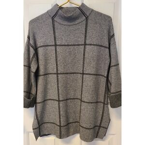 Tahari Sweater Womens Small Gray Windowpane Mock High Neck Career Top Soft Sz S